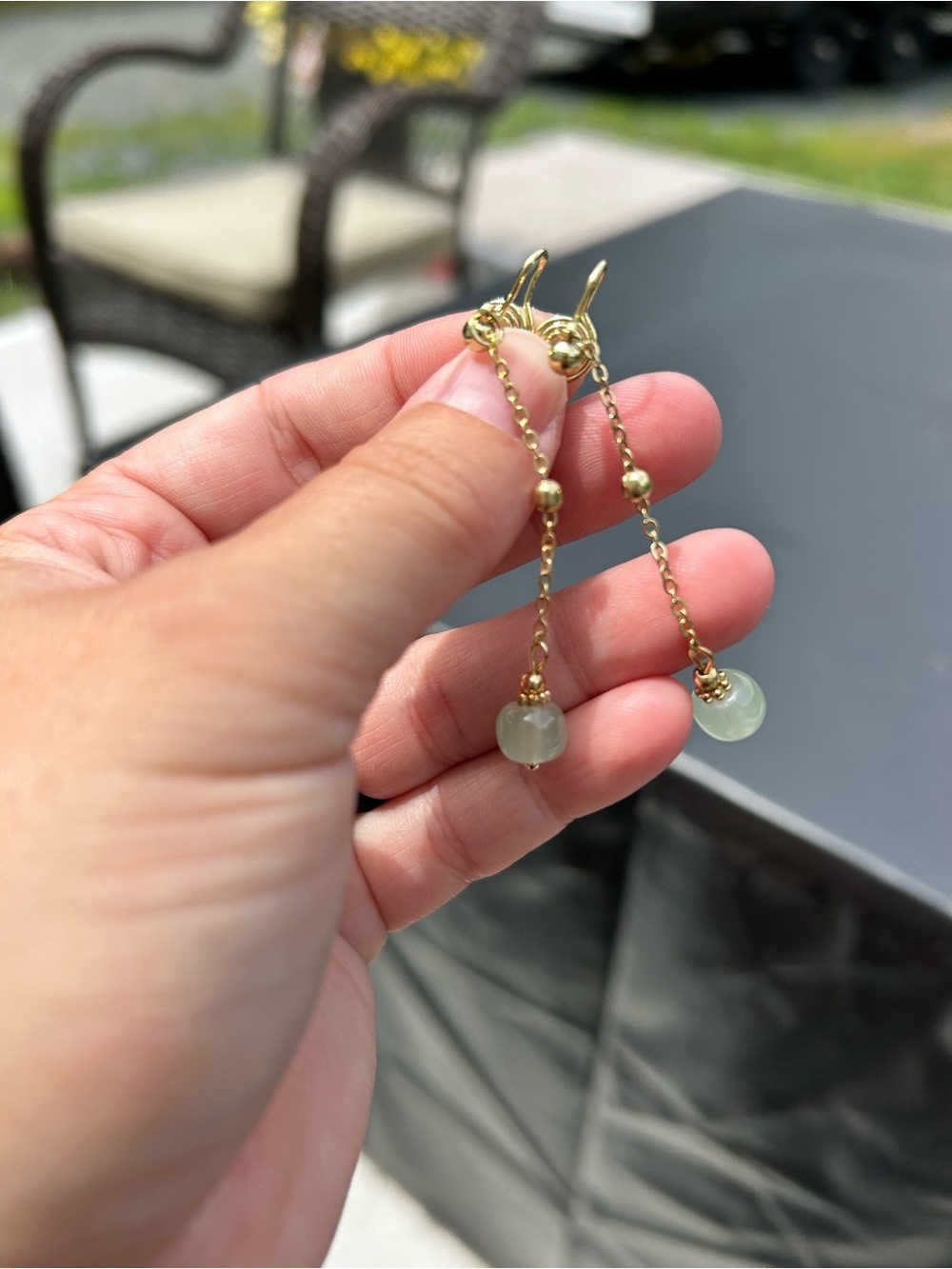 5/$25 non-pierced Gold Drop Earrings with Pale Green Gem Beads